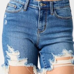 Judy Blue Mid Rise Distressed Front Shorts 3XL Medium Stain
